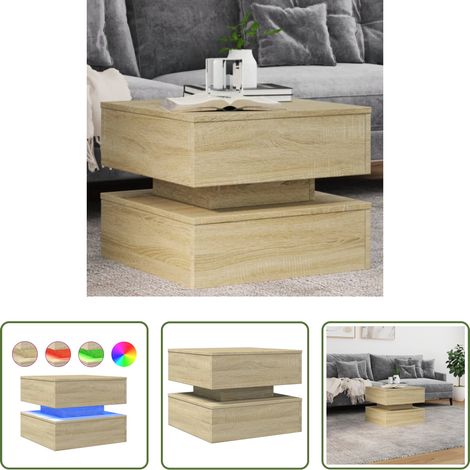LED Beleuchtung -  Couchtisch mit LED-Leuchten Sonoma-Eiche 50x50x40 cm (1/5)