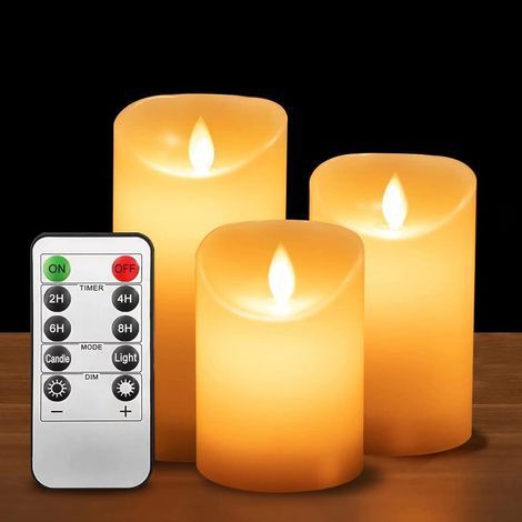 TAISHENGDA- Bougies LED,bougie led flamme vacillante, Lot de 3 (10cm, 12.5cm, 15cm), Avec Vacillement des Flammes Très Réaliste, bougie decorative, bougie blanche, Minuterie de 24 Heures (1/5)