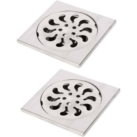 2pcs Siphon de Sol Acier Inoxydable, Grille de Douche Carrée Filtre de Douche Drain de Douche Attrape Cheveux pour Salle de Bain, 90x90x30mm (1/4)