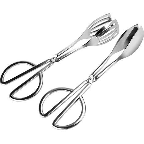 Juego de 2 pinzas de acero inoxidable para servir, ideales para ensaladas, pasteles, bufés y postres.