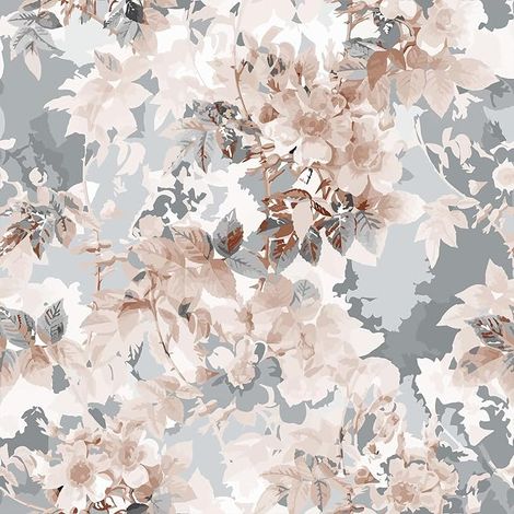 Papier Peint Fleuri Rose Gris Aquarelle Papier Peint Floral Vintage Papiers Peints Adhesif Fleur Revetement Mural Feuilles Adhesif pour Meuble Chambre Salon Salle de Bain 44,5cm×300cm (1/5)