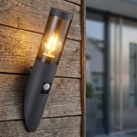 Lampe murale d'extérieur avec détecteur de mouvement Acier inoxydable Lampe torche d'extérieur, anthracite fumé, 1x E27, LxH 7,6x41cm (1/5)