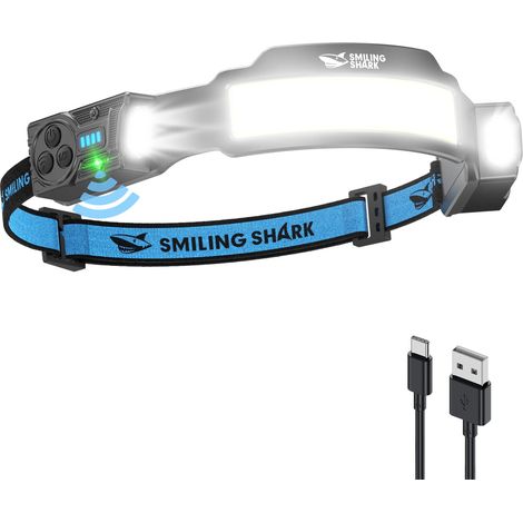 Stirnlampe, wiederaufladbare LED-Stirnlampe mit 2400 mAh Akku, 2 einstellbaren Funktionen (Spotlight, Flutlicht, Stroboskop) und Bewegungssensor für Camping, Joggen, Wandern und Laufen (1 Stück) (1/5)