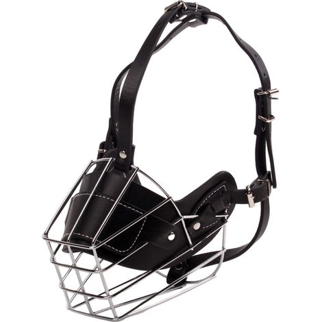 Muselière pour chien, panier en métal pour le visage, laisse en cuir réglable et respirante pour la bouche du chien
