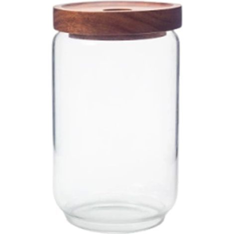 Bocal En Verre Avec Couvercle En Bois D Acacia - Pour Café Grains Fruits Secs Thé - 1 Pièce (1/5)