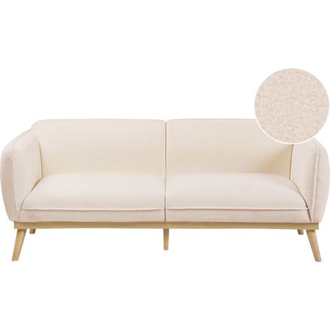Sofá 3 plazas de bouclé estilo escandinavo con patas cónicas de madera tapizado beige claro Ljung