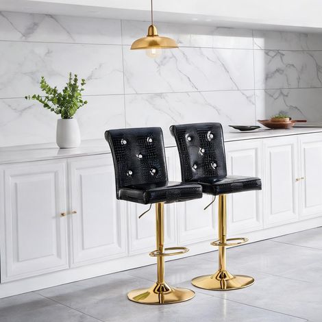 Lot de 2 tabourets de bar vintage en PVC noir avec finition (1/5)
