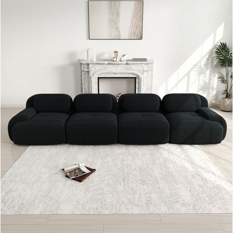 Canapé d’angle modulaire en tissu de pana negro, sin montaje, diseño sin estructura (1/5)