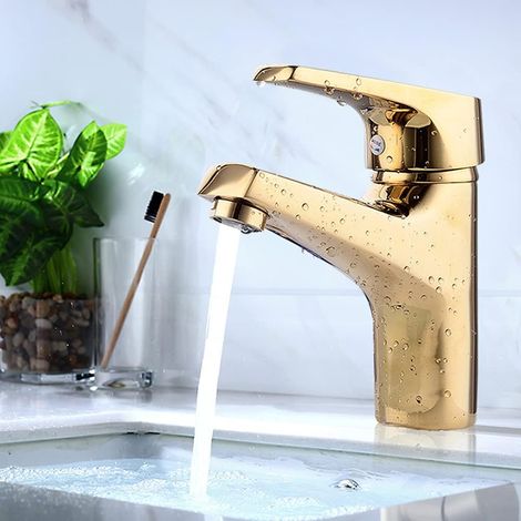 Robinet mitigeur de lavabo en laiton avec hauteur de bec 85 mm Robinet mitigeur d'évier en laiton avec tirette, robinet de salle de bain économisant l'eau pour les invités, les toilettes, la salle de (1/5)