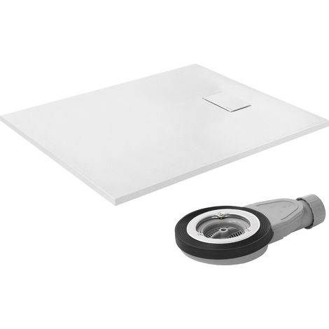 LuxeBath Duschwanne 120x90 cm Weiß mit Ablaufgarnitur, Extra flache & robuste SMC Duschtasse, Rechteckige Brausewanne H:30 mm, Design Brausetasse Anti-Rutsch-Oberfläche in Schieferoptik mit Siphon (1/5)