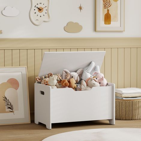 Baule portagiochi per bambini con coperchio incernierato, contenitore per giocattoli, a forma di orso, 60 x 38 x 48 cm, bianco