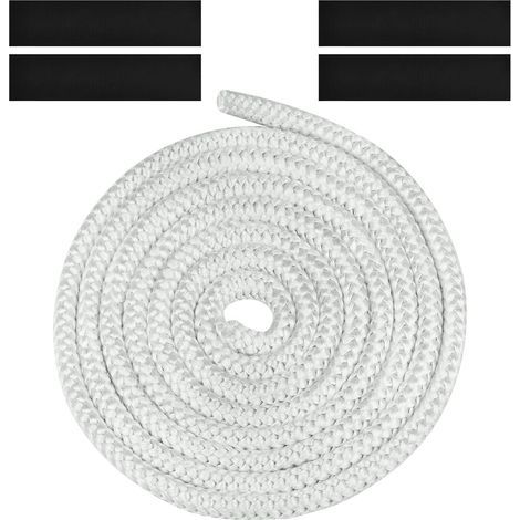 Joint Tressé pour Insert et Poêle, 10mm x 3m Joint en Fibre de Verre avec 4 Ruban,pour Poele a Bois, Cheminée,Blanc (1/5)