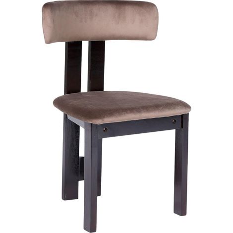 Chaise Design Velours "Keven" 78cm Marron & Bois Foncé