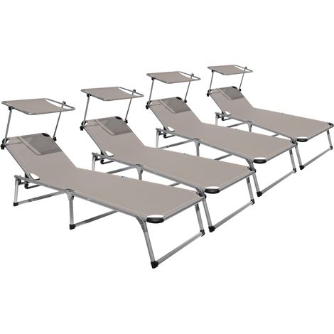 Set 4 Lettini Prendisole da Giardino Pieghevole 193x59x30 cm in Alluminio e Textilene Tortora (1/2)