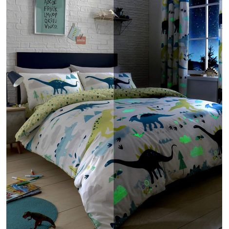 Housse de Couette Dinosaure Phosphorescent 200 x 140 cm 1 taie d'oreiller Motifs réversibles Triangle géométrique Literie Dinosaure pour Enfants Accessoires Dinosaures (1/4)