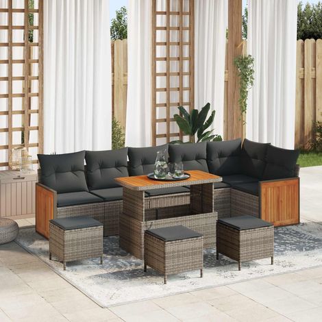 vidaXL Ensemble de canapé de jardin 10 pc 10-Nombre de places Gris (1/5)