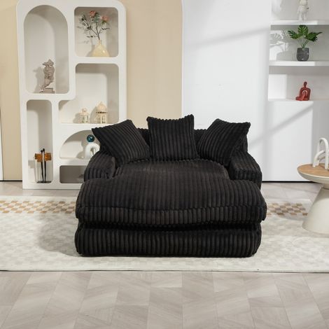 Canapé-lit velours côtelé Cloud Couch-3 coussins moelleux-Confort salon, appartement ou bureau-Noir-125x155x63cm (1/5)