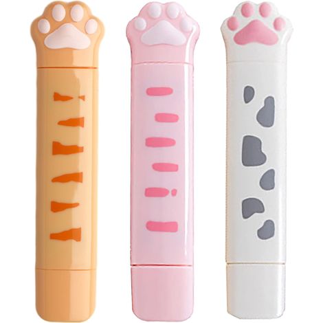Lot de 3 rubans correcteurs, double pointe, motif patte de chat, portable, pour élèves (1/5)