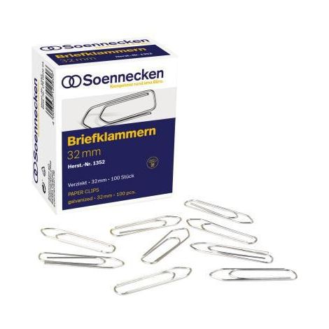 Büroklammer spitze Form 32mm Metall verzinkt silber 100 St./Pack. (1/4)