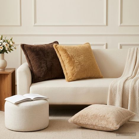 vidaXL Cushion Cover 2 pcs HOUTEN Cream 50 x 50 cm Faux Rabbit Fur (1/5)