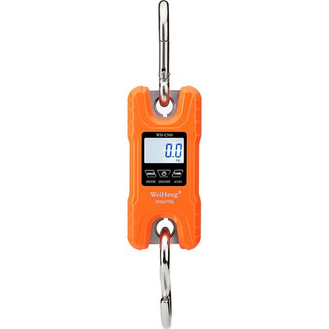 WeiHeng Balance Crochet Numérique Portable Robuste 500kg/1102Lbs Multifonction Suspendue Bagage avec Écran LED Rétroéclairé Unités Kg/Lb pour Voyage Marché Pêche et Plus - Orange