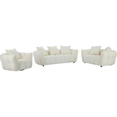 Canapé 3 places, 2 places et fauteuil en tissu texturé blanc cassé KIMACA (1/5)