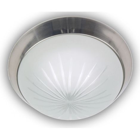 LED-Deckenleuchte rund, Schliffglas satiniert, Dekorring Nickel matt, Ø 35cm (1/5)