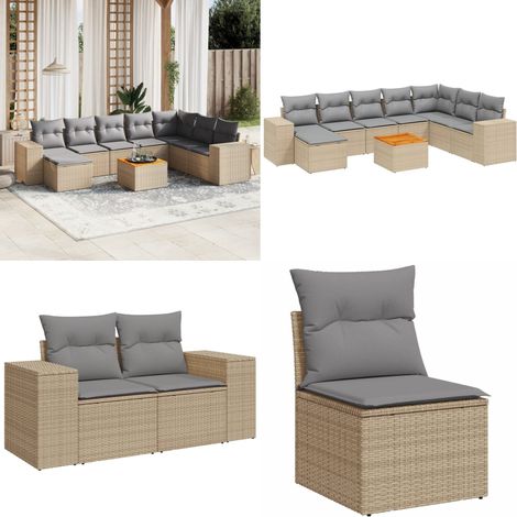 9-tlg. Garten-Sofagarnitur mit Kissen Beige Poly Rattan - Gartenmöbel Set - Esszimmergarnitur - Rattan Möbel - Outdoor Möbel - Lounge Set - Home & Living (1/5)