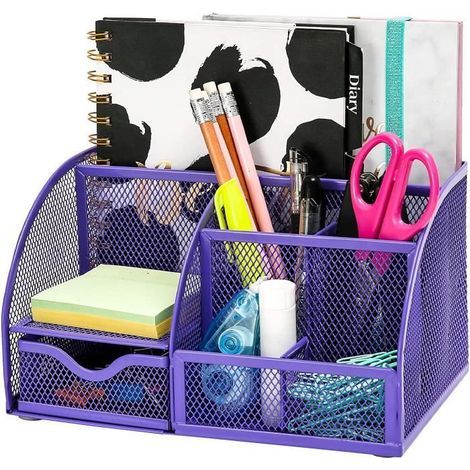 Organisateur de Bureau - - Pot à Stylo - Organisateur Multifonctions - en Métal - Violet (1/4)