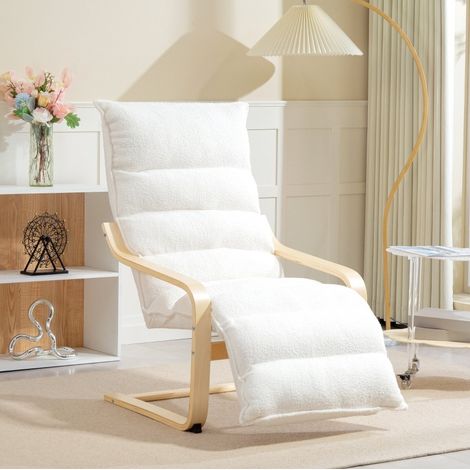 Sillón balancín reclinable, reposapiés ajustable, tejido sherpa, poliéster blanco (1/5)