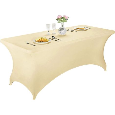 Dehnbare Elastan-Tischdecke für Klapptische, 183 x 76 x 76 cm, rechteckige Cocktailtischdecke, ideal für Partys, Bankette oder Empfänge, champagnerfarben (1/3)