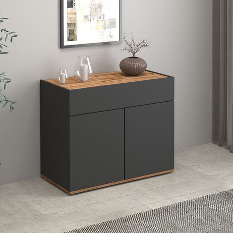 Buffet/bahut moderne 80 cm anthracite mat/chêne wotan Grana (1/5)