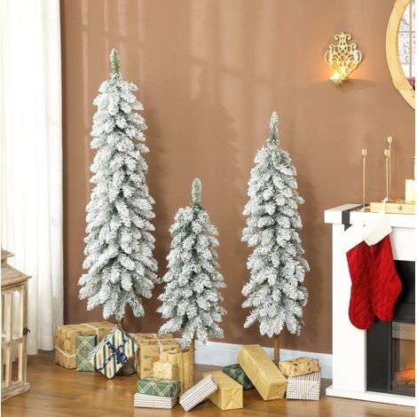 Set de 3 árboles de Navidad nevados 90/120/150 cm, verde y blanco, con bases metálicas (1/5)