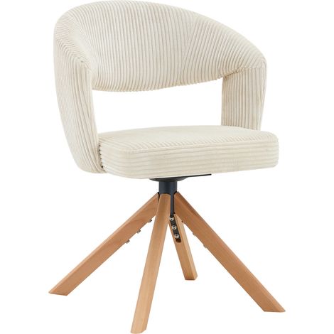 Pack de 2 sillas de comedor giratorias retro en pana crema con patas de madera (1/5)