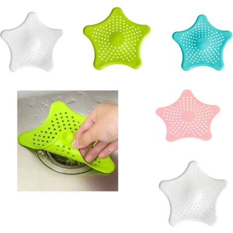 Couvre-drain TPR 5 pièces à ventouse – 15cm x 15cm x 0.5cm, couleurs assorties, protège-cheveux et débris pour évier, douche et baignoire (1/5)
