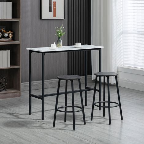 Set tavolo e sgabelli da bar 3 pezzi, 100 x 40 x 90 cm, acciaio bianco e nero DESVIAE (1/5)