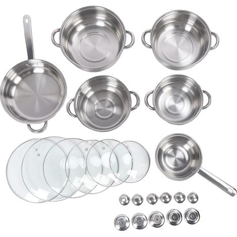 Ensemble de casseroles et poêles en acier inoxydable, 6 pièces, chauffage uniforme, ustensiles de cuisine épais, faciles à nettoyer, avec couvercles pour la cuisine (1/5)