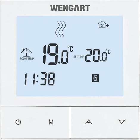 Thermostat d'Ambiance 230V 3A - pour Chauffage au Sol Hydraulique - Adapté aux Boîtes d'Encastrement Rondes 60mm - Sortie Alimentée NC/NO - Écran LCD Programmable - WG372 (1/5)