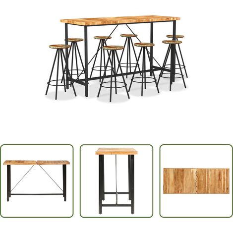 Bar industriel - Ensemble de bar 9 pcs Bois d'acacia et de récupération massif (1/5)