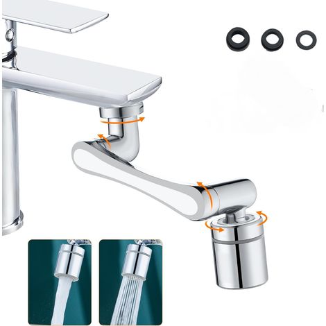 Embout robinet pivotant 1440° avec mousseur 2 jets Régulateur de jet universel économe en eau avec adaptateurs et tamis filtrants pour cuisine et salle de bain (1/4)