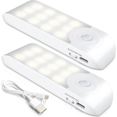 Wiederaufladbares LED-Nachtlicht, [2 Stück] Automatische LED-Bewegungsmelderlampe, tragbare magnetische Wandleuchte, für Kleiderschrank, Schlafzimmer, Flur, Garderobe, Treppenhaus [12 LEDs] [3 Modi]