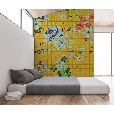 Papier peint panoramique tendance pour salon Tapisserie panoramique fleurie jaune Papier peint panoramique fleurs roses (1/3)