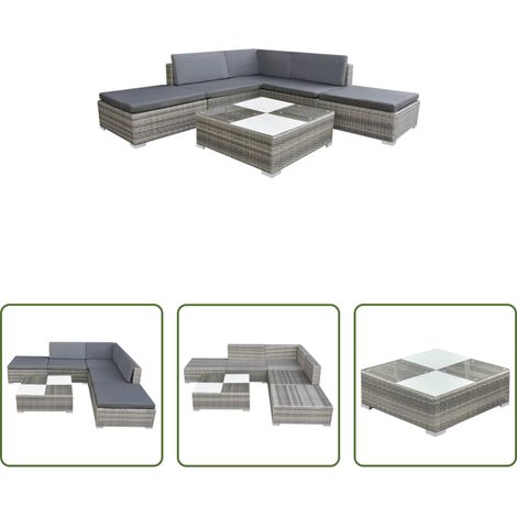 vidaXL Rotin - Salon de jardin 6 pcs avec coussins Résine tressée Gris (1/5)