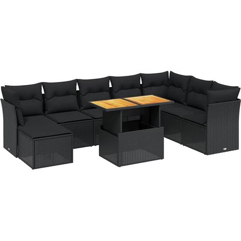 Maison Exclusive - Set Divani da Giardino 9 pz con Cuscini Nero in Polyrattan