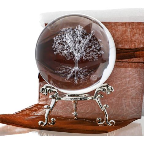 Sfera di cristallo da 60 mm con supporto a forma di albero della vita - Fermacarte decorativo in vetro inciso al laser - Arredamento per la casa (1/4)