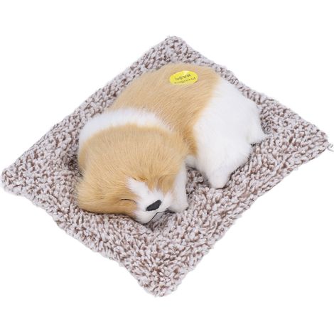Realistischer, schlafender Hund, niedlicher Plüschwelpe, Dekoration und Geschenk für Kinder, Jungen und Mädchen, cremefarbener Block, in Schlafpose (1/5)
