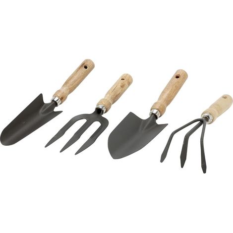 90051 Kit Outils de Jardinage 4 Pièces – Ensemble Balcon et Petites Surfaces – Pelle à Terreau Transplantoir Râteau à Fleurs Fourche – Jardinage Maison (1/4)