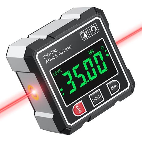Inclinomètre Numérique Rechargeable, Level Box Numérique 4×90° Avec Laser Et Rétroéclairage, 4 Côtés Magnétiques/étanche IP54, Angle Finder Pour L'installation De Tuyaux, Le Nivellement (1/5)