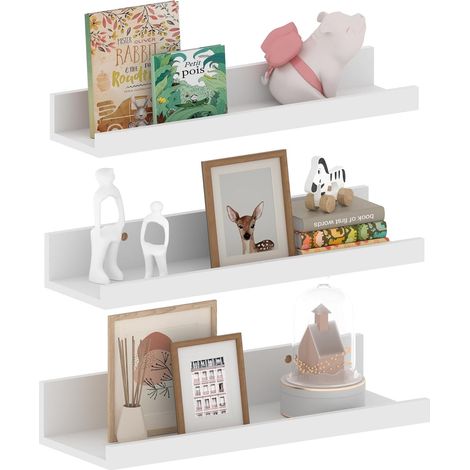 Étagère Flottante 40 cm Lot de 3, Barres à Tableaux en Bois Étagères murales pour Chambre Salon de Bain Cuisine, Blanc (1/5)