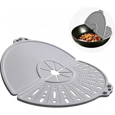 Écran anti éclaboussures en silicone pour poêle à frire de 25,4 cm, gris, 27,9 cm et 30,5 cm, pliable, anti éclaboussures, passe au lave vaisselle, sans BPA (1/5)